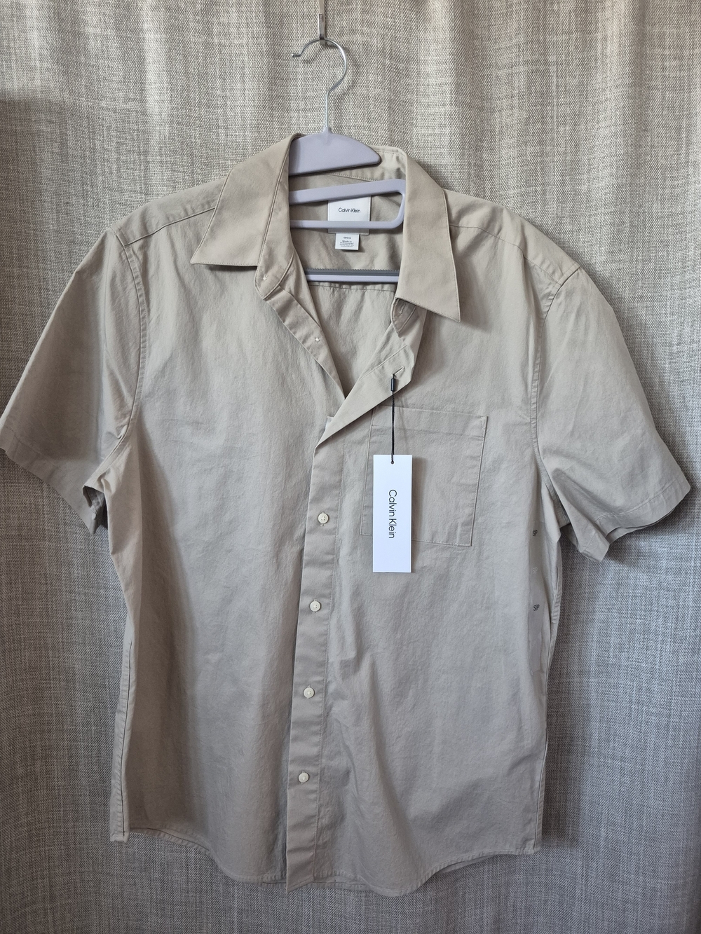Calvin Klein Men's Short Sleeve Button-Down Shirt in Light Tan